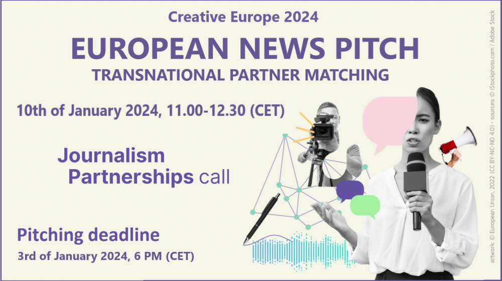 Międzynarodowa sesja pitchingowa dla wnioskodawców obszaru NEWS – Journalism partnerships|10 stycznia 2024, online 
